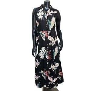 Hilo Hattie‎ Size S Black Hawaiian Floral Sleeveless Shirt Dress Resort Wear